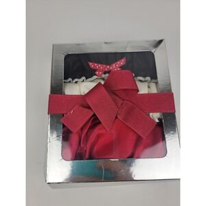 Satin Ruffle Thong Panty Set 3 Pack Red Black Cream Polka Dot Bows Gift Box